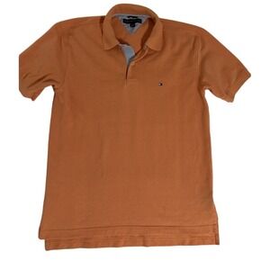 TOMMY HILFIGER Polo Golf Shirt Men Medium Peach Collar Preppy